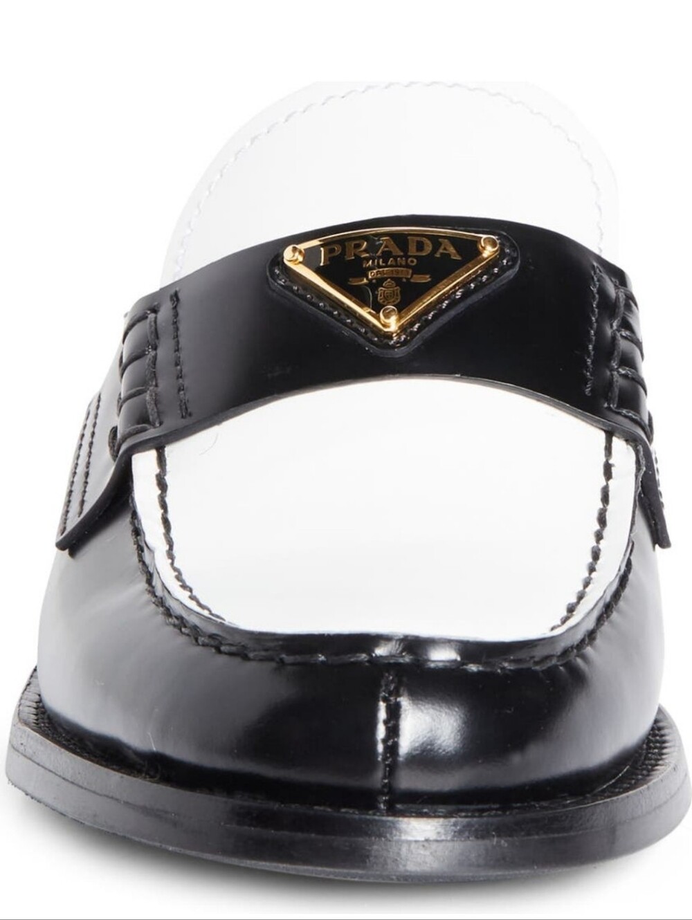 $1,200 Prada Brushed Leather Bi-color Triangle Logo Loafer Mule EU 38 US 8 BNIB - Picture 5 of 13